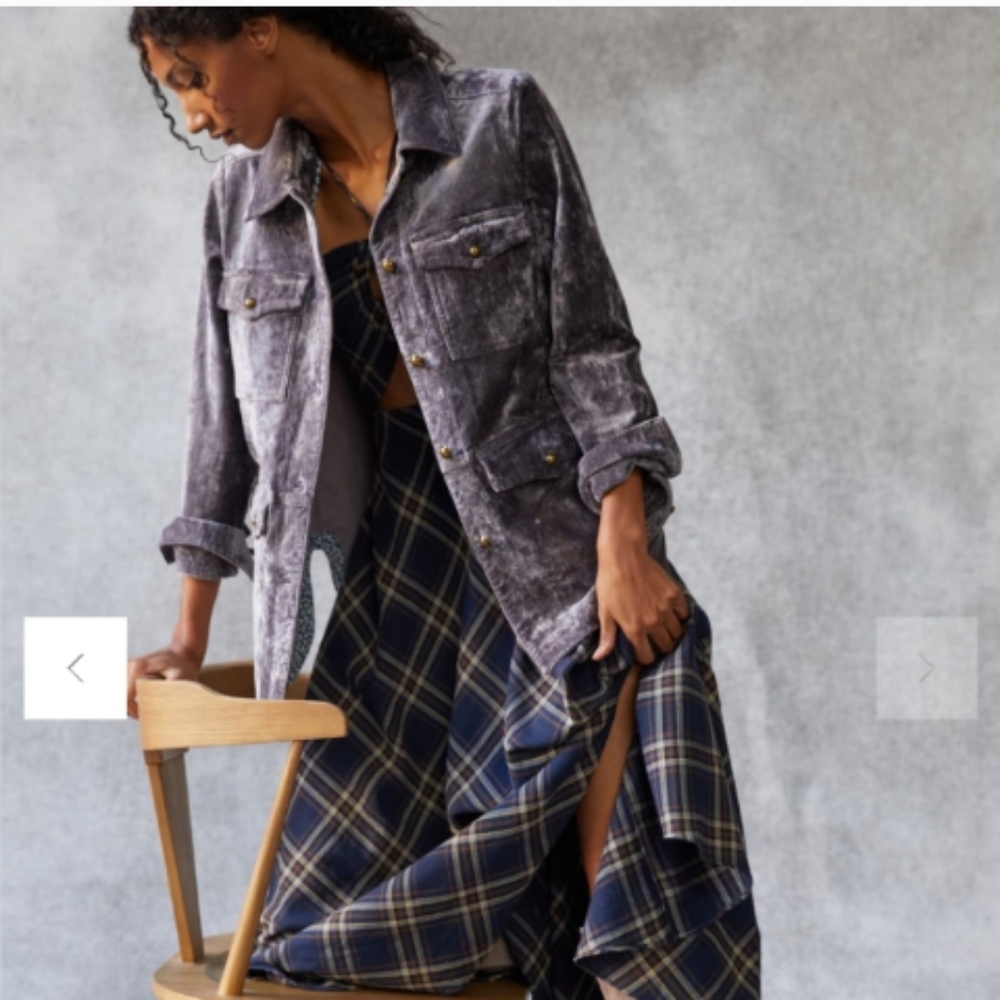Anthropologie Gray Velvet  Coat Jacket